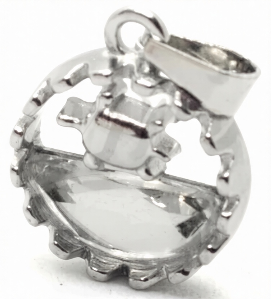 Dije de Acero Quirurgico cubic cristal mar con mini tortuga 18mm